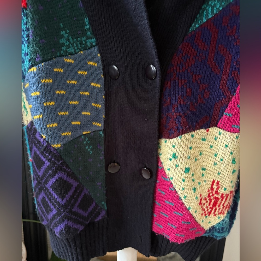 LILLY OF CALIFORNIA Vintage Patchwork Colorful Warm Cardigan Sweater Jacket - Picture 3 of 4